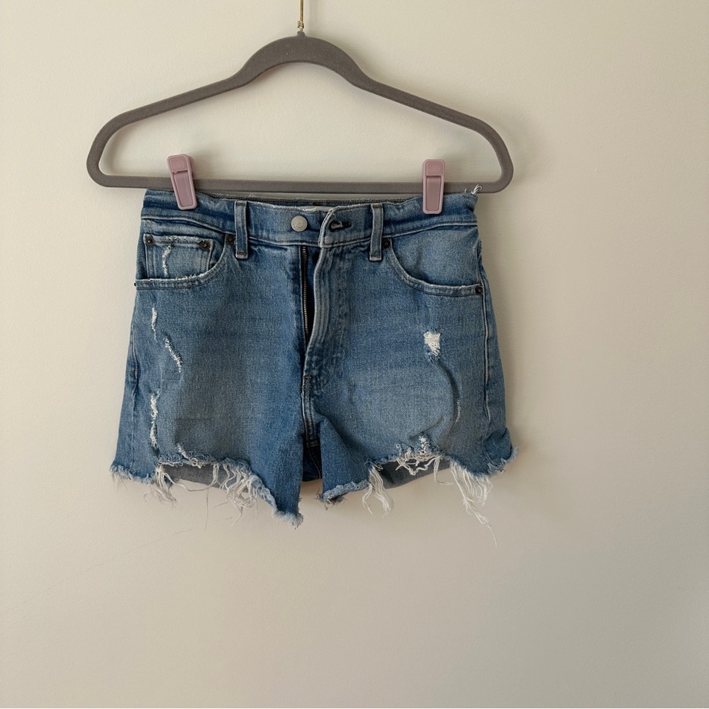 Abercrombie & Fitch Distressed 4” Mom Short Blue Denim Cutoff Shorts